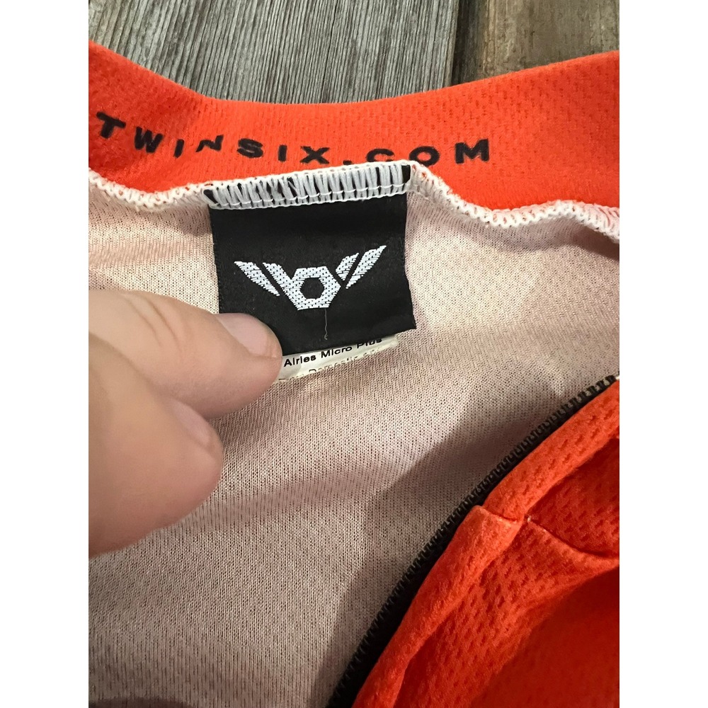 Twin Six Orange Black Striped Cycling Jersey Mens Medium Club Fit Full Zip USA - Picture 3 of 5